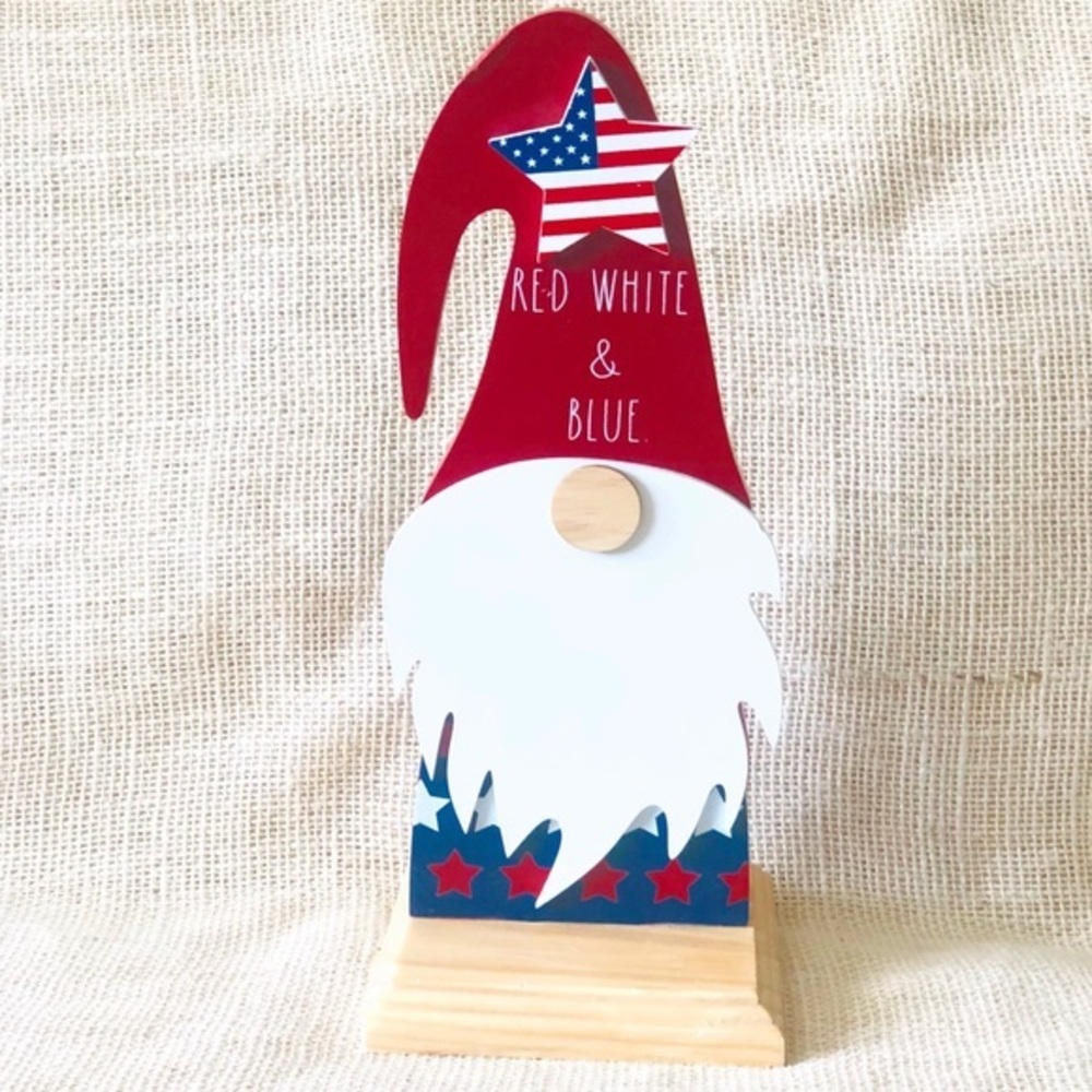 Rae Dunn Patriotic Gnome Red White Blue Wood Shelf Decor 4th July Memorial Day - Picture 8 of 9